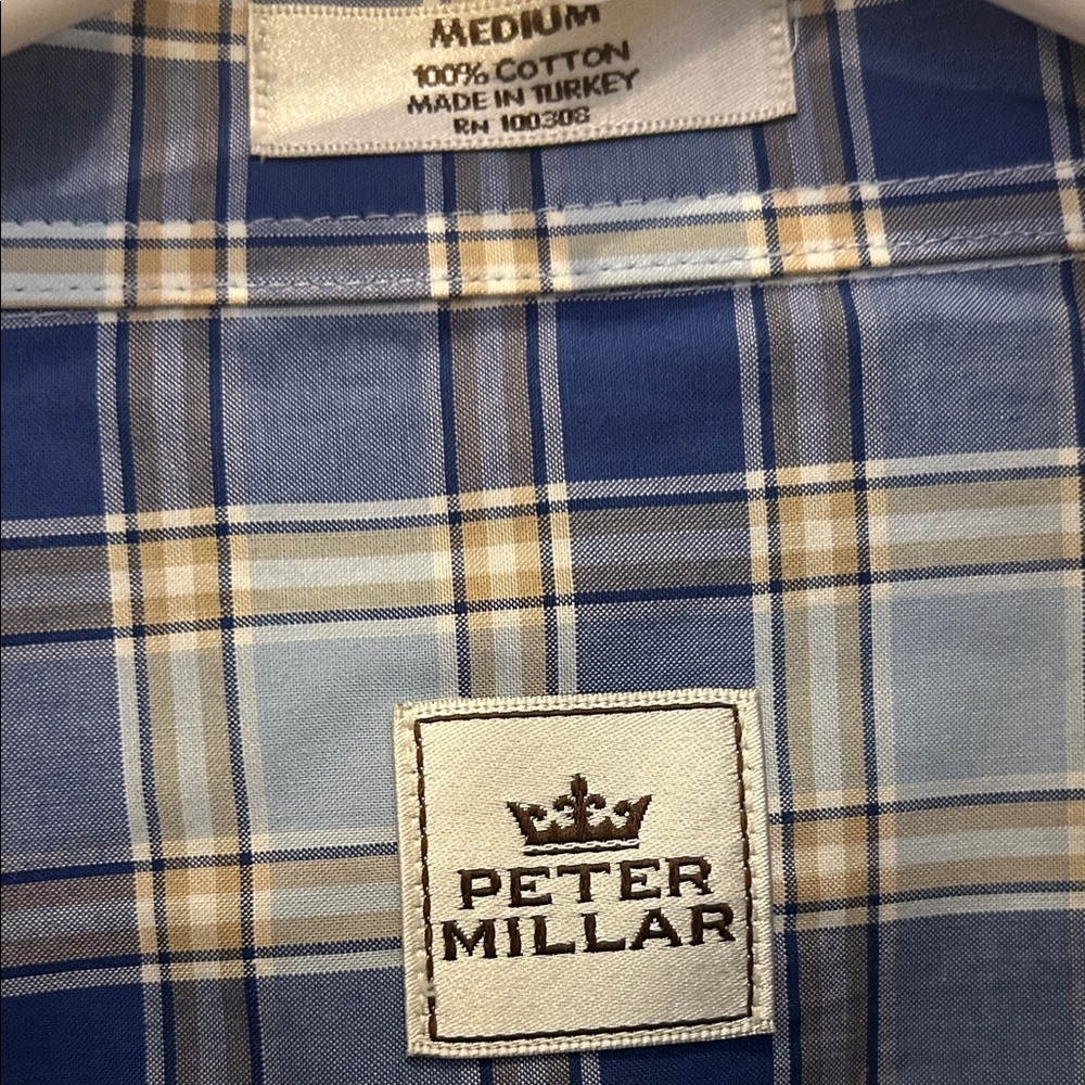 Peter Millar Blue and White Plaid Button Down Shirt - Picture 2 of 3